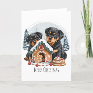 Merry Christmas Rottweiler Dogs Gingerbread House Holiday Card