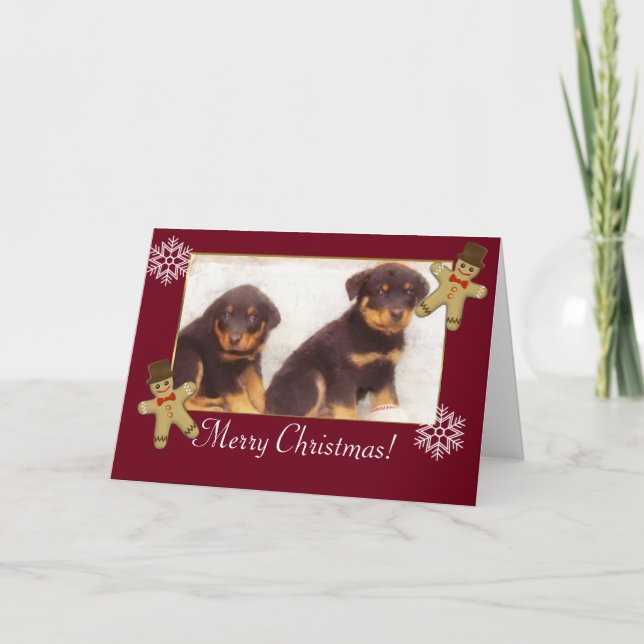 Merry Christmas Rottweiler puppies Holiday Card (Front)