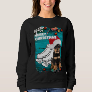 Merry Christmas Rottweiler Puppy With Roller Skate Sweatshirt