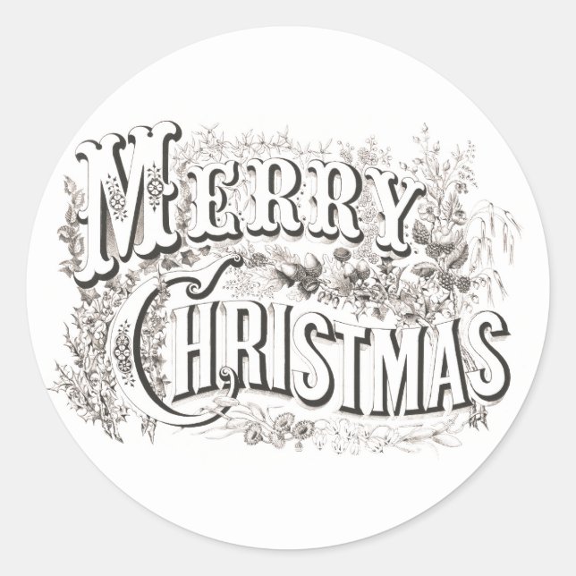 MERRY CHRISTMAS ROUND CUSTOM NAME STICKER (Front)
