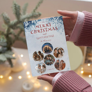 Merry Christmas Round Custom Photos Holiday Card