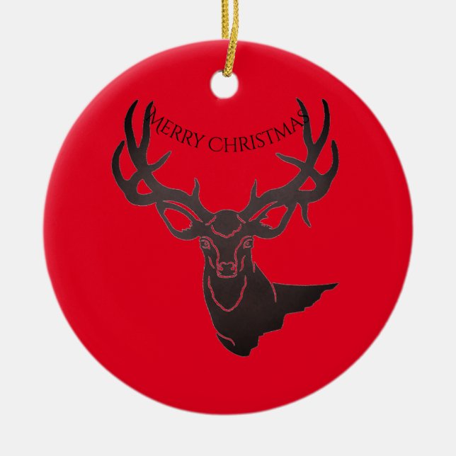 Merry Christmas Round Ornament-Deer Ceramic Orname Tree Decoration (Front)