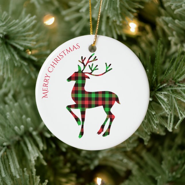 Merry Christmas Round Ornament-Deer Ceramic Tree Decoration (Tree)