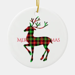 Merry Christmas Round Ornament-Deer Ceramic Tree Decoration