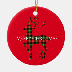 Merry Christmas Round Ornament-Deer Ceramic Tree Decoration