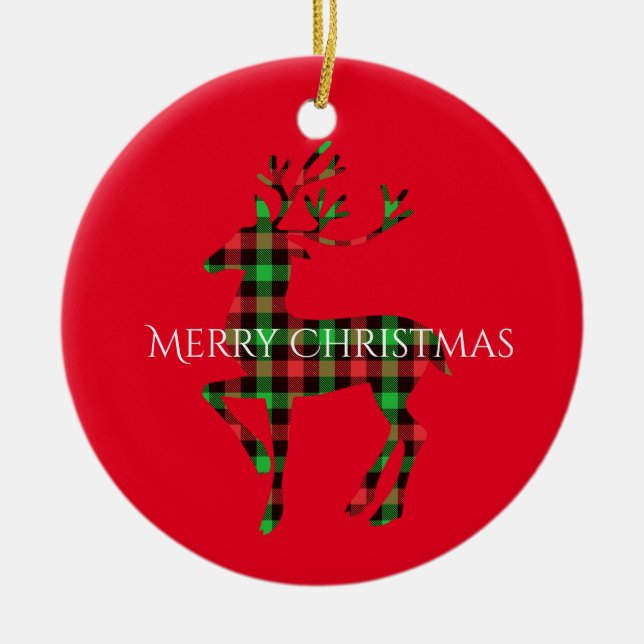 Merry Christmas Round Ornament-Deer Ceramic Tree Decoration (Front)