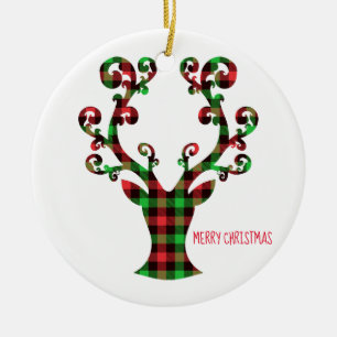 Merry Christmas Round Ornament-Deer Ceramic Tree Decoration