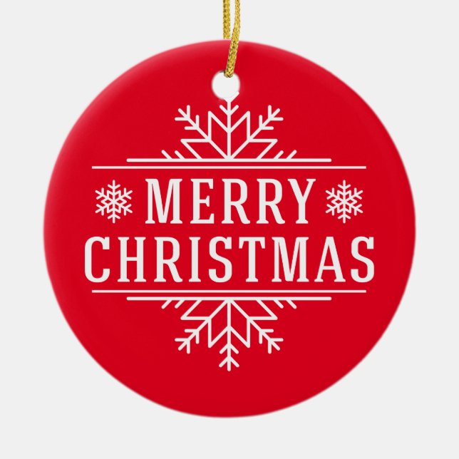 Merry Christmas Round Ornament-Red Ceramic Tree Decoration (Front)