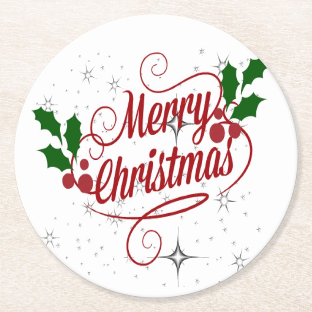 Merry Christmas Round Paper Coaster (Front)