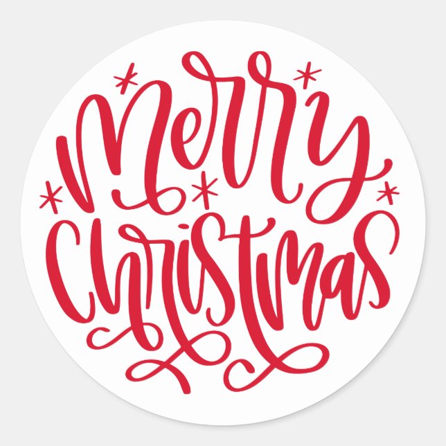 Merry Christmas Round Red Script Stickers (Front)