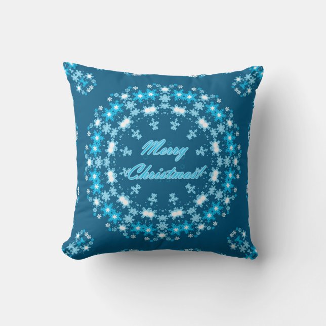 Merry Christmas round snowflake winter white blue Cushion (Front)