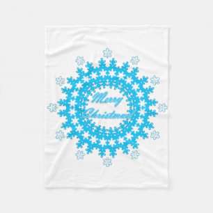 Merry Christmas round snowflake winter white blue Fleece Blanket