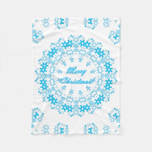 Merry Christmas round snowflake winter white blue Fleece Blanket (Front)