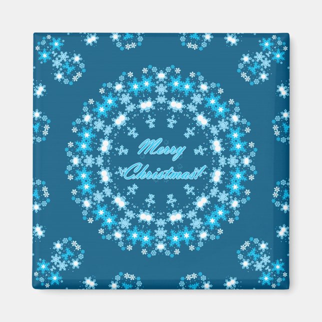 Merry Christmas round snowflake winter white blue Magnet (Front)