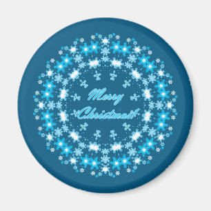 Merry Christmas round snowflake winter white blue Magnet