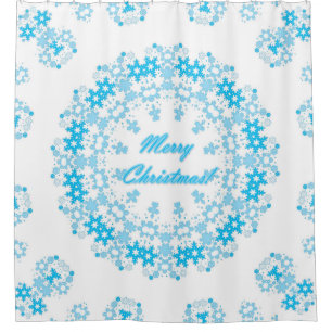 Merry Christmas round snowflake winter white blue Shower Curtain