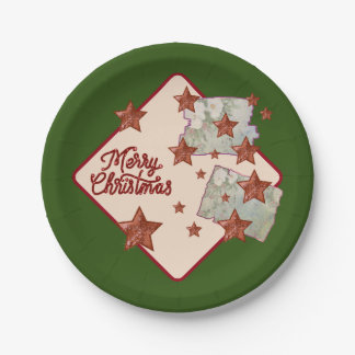 Merry Christmas Round Sticker Paper Plate