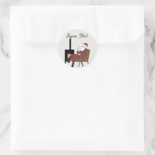 Merry Christmas Round Sticker Santa Claus Chimney