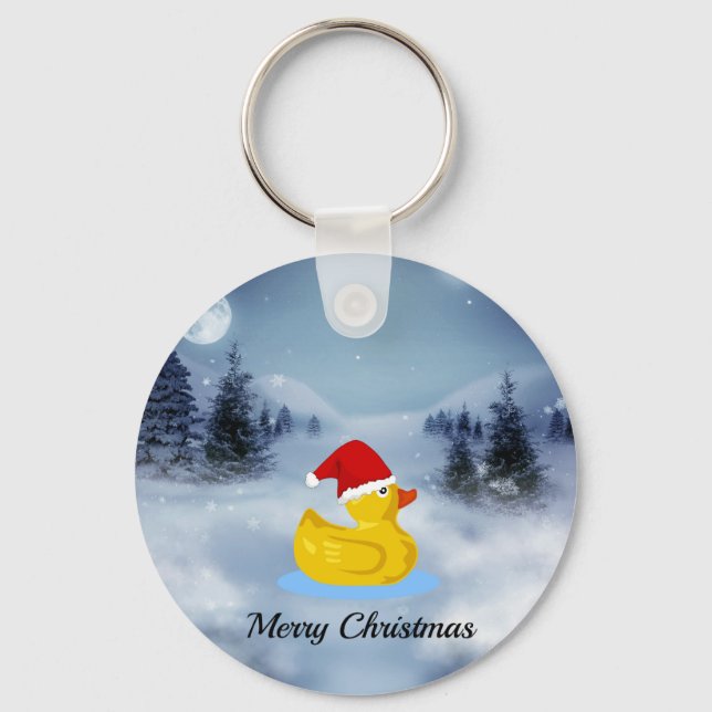 Merry Christmas Rubber Ducky Cute Keychain (Front)