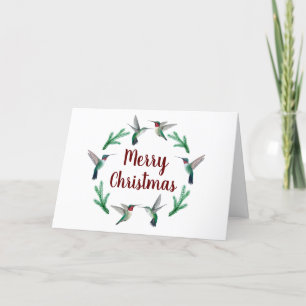 Merry Christmas Ruby-throated  Hummingbirds  Holiday Card