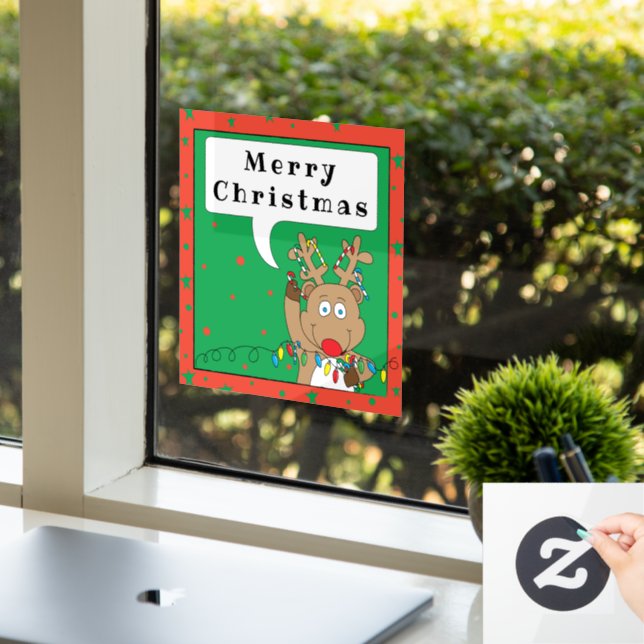 Merry Christmas Rudolf Window Cling (Office)