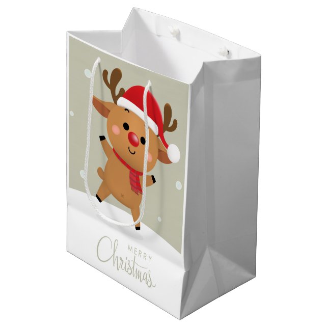 Merry Christmas Rudolph  Medium Gift Bag (Front Angled)