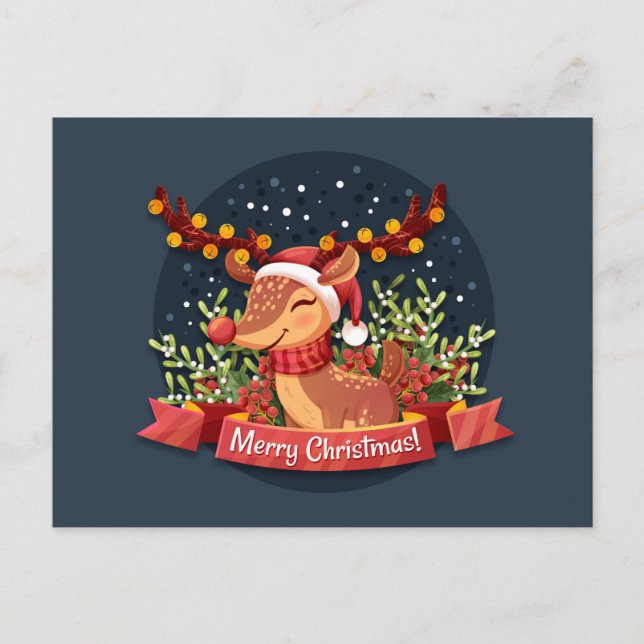 Merry Christmas Rudolph Postcard (Front)