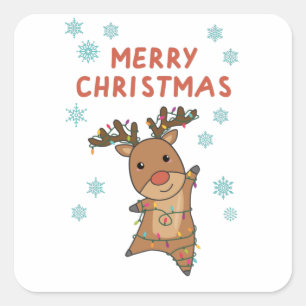 Merry Christmas Rudolph Red Nose Reindeer Snow Square Sticker