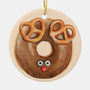 Merry Christmas Rudolph Reindeer Doughnut Ceramic Tree Decoration