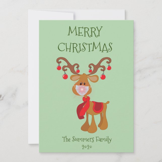 Merry Christmas Rudolph Reindeer Face Mask 2021 Holiday Card (Front)
