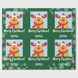 Merry Christmas Rudolph Reindeer Personalise Name Wrapping Paper