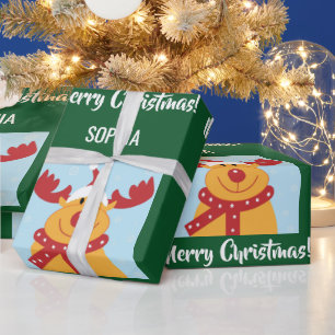 Merry Christmas Rudolph Reindeer Personalise Name Wrapping Paper