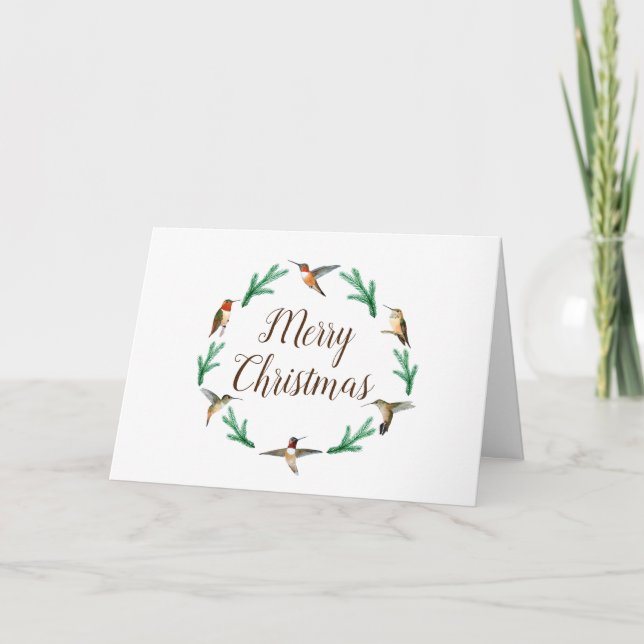 Merry Christmas Rufous and Allen's Hummingbirds Card (Front)