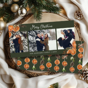 Merry Christmas Rustic 3 Photo Collage Holiday Card
