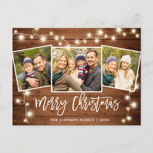 Merry Christmas Rustic 3 PHOTO Holiday Card (Front)