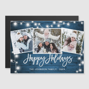 Merry Christmas Rustic 3 PHOTO Magnetic Card