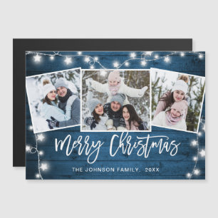 Merry Christmas Rustic  3 PHOTO Magnetic Card