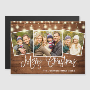 Merry Christmas Rustic 3 PHOTO Magnetic Card