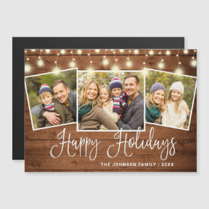 Merry Christmas Rustic 3 PHOTO Magnetic Card