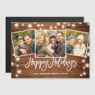 Merry Christmas Rustic 3 PHOTO Magnetic Card