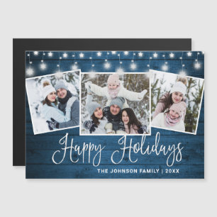 Merry Christmas Rustic 3 PHOTO Magnetic Card