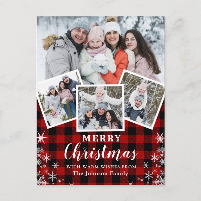 Merry Christmas Rustic 4 PHOTO Collage Greeting  Postcard (Front)