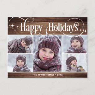 Merry Christmas Rustic 5 PHOTO Greeting Holiday Postcard