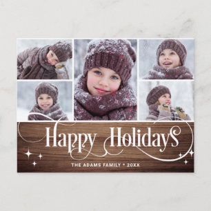 Merry Christmas Rustic 5 PHOTO Greeting Holiday Postcard