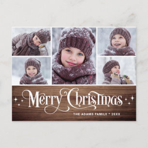Merry Christmas Rustic 5 PHOTO Greeting Holiday Postcard