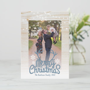 Merry Christmas Rustic Antlers Photo String Light Holiday Card