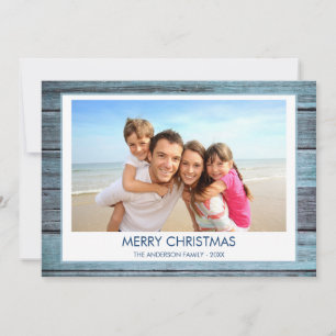 MERRY CHRISTMAS RUSTIC BEACH WOOD PHOTO HOLIDAY CARD