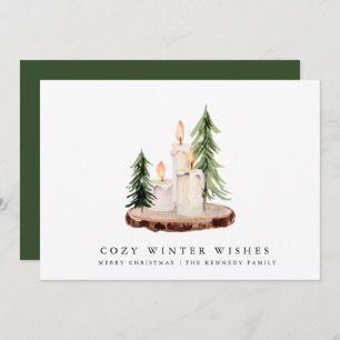 Merry Christmas   Rustic Candles Pine Trees  Holiday Card