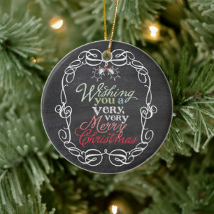 Merry Christmas Rustic Chalkboard Mistletoes Photo Ceramic Tree Decoration