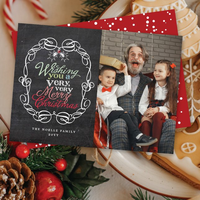 Merry Christmas Rustic Chalkboard Mistletoes Photo Holiday Card (Creator Uploaded)
